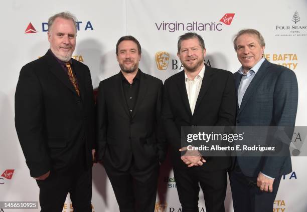 Mark Gustafson, Patrick McHale, Corey Campodonico and Gary Ungar attend The BAFTA Tea Party at the Four Seasons Hotel Los Angeles at Beverly Hills on...