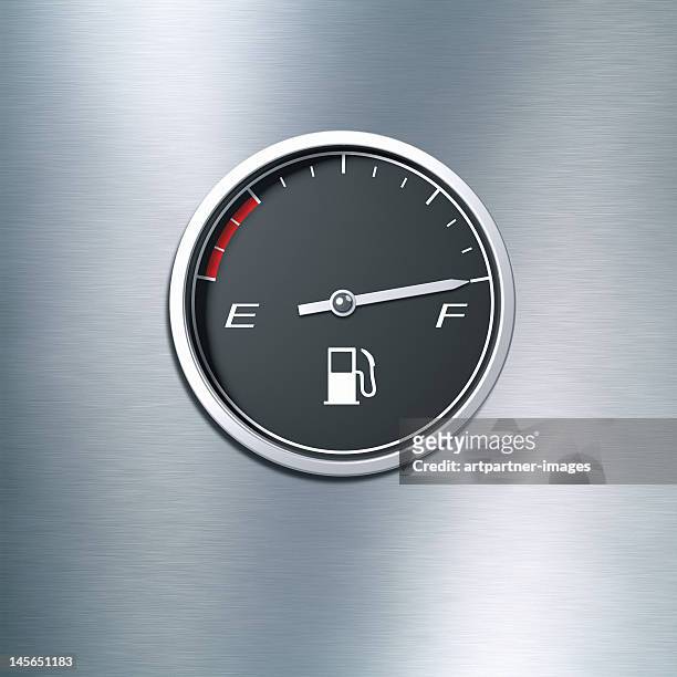 black fuel gauge indicating a full tank - misuratore foto e immagini stock