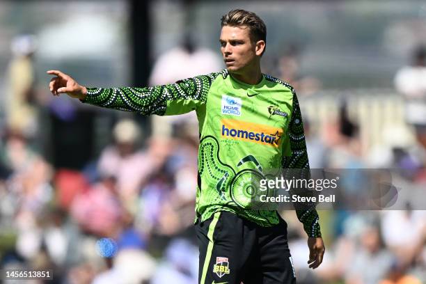 Chris Green of the Thunder appeals during the Men's Big Bash League match between the Hobart Hurricanes and the Sydney Thunder at Blundstone Arena,...