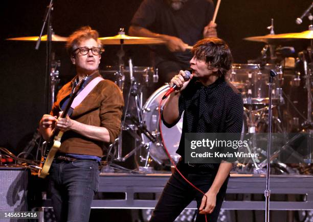 Laurent Brancowitz and Thomas Mars of Phoenix perform onstage at the 2023 iHeartRadio ALTer EGO Presented by Capital One at The Kia Forum on January...