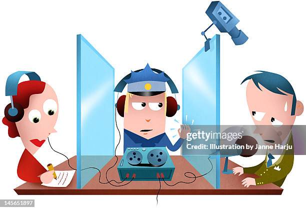 ilustraciones, imágenes clip art, dibujos animados e iconos de stock de police interview - interview white background