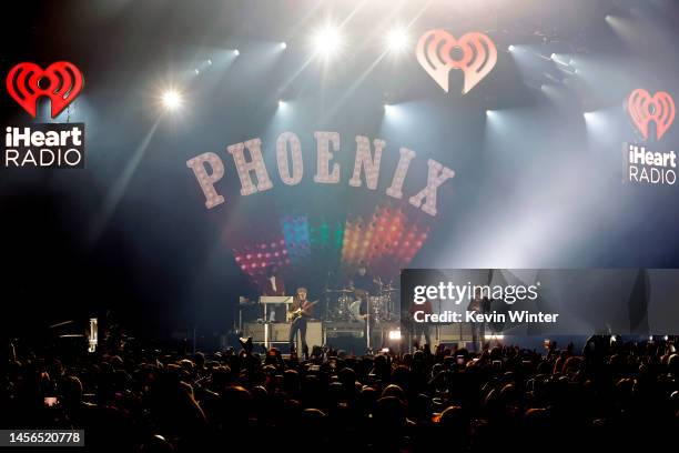 Laurent Brancowitz, Thomas Mars, Deck D'arcy, and Christian Mazzalai of Phoenix perform onstage at the 2023 iHeartRadio ALTer EGO Presented by...