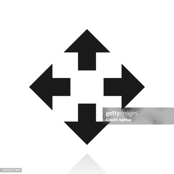 pfeile in vier richtungen. symbol mit reflexion auf weißem hintergrund - vier gegenstände stock-grafiken, -clipart, -cartoons und -symbole