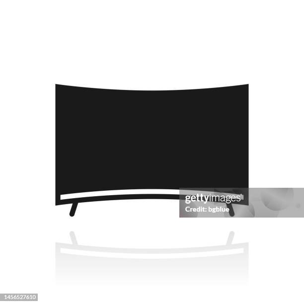 curved tv. icon with reflection on white background - clear channel stock illustrations
