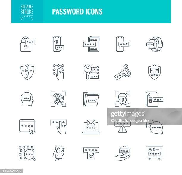 stockillustraties, clipart, cartoons en iconen met password icons editable stroke - identiteitsdiefstal