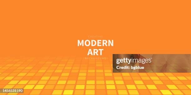 stockillustraties, clipart, cartoons en iconen met dance floor with squares and orange gradient - trendy 3d background - dansvloer