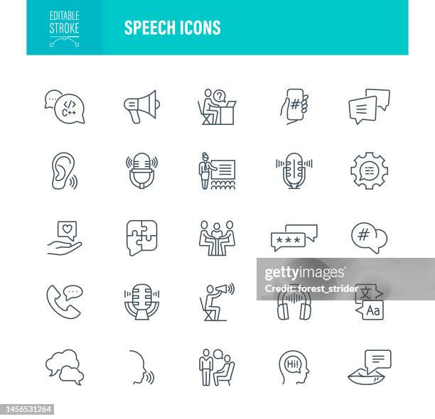 speech voice icons editable stroke - speech recognition stock illustrations