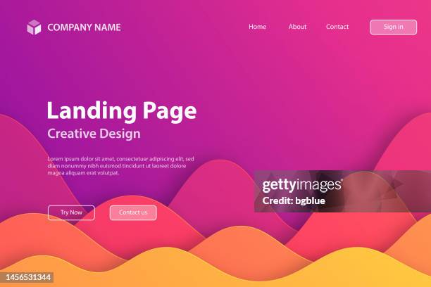 landing page template - orange abstract wave shapes - trendy paper cut background - magenta stock illustrations