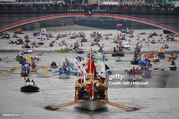 General view of the Diamond Jubilee Thames River Pageant on June 3, 2012 in London, England. For only the second time in its history the UK...
