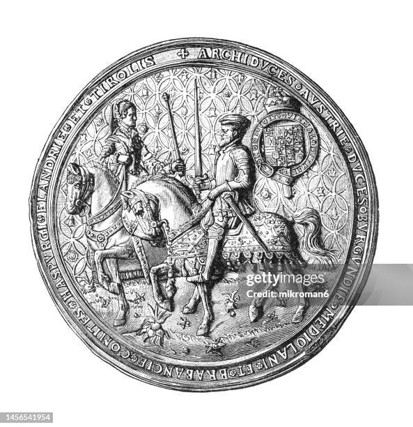 medal seal of philip ii of spain and mary i of england, aka bloody mary, queen of england and ireland - change award stock pictures, royalty-free photos & images