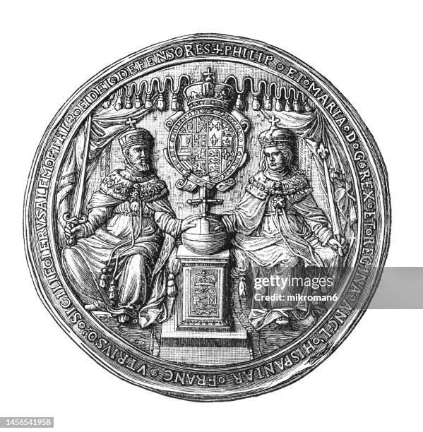 medal seal of philip ii of spain and mary i of england, aka bloody mary, queen of england and ireland - change award stock pictures, royalty-free photos & images