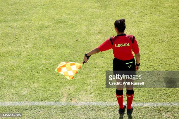 Assistant referee Paula Orlandi in action during the round 10 A-League Women's match between Perth Glory and Wellington Phoenix at Macedonia Park, on...