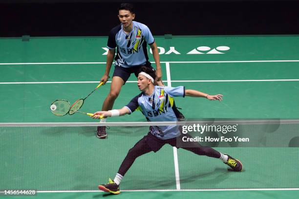 And MALAYSIA Fajar Alfian and Muhammad Rian Ardianto of Indonesia in action against Liang Wei Keng and Wang Chang of China during the men's doubles...