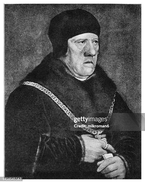 portrait of saint thomas more or sir thomas more - english lawyer, judge, social philosopher, author, statesman, and noted renaissance humanist - christian richter stock-fotos und bilder