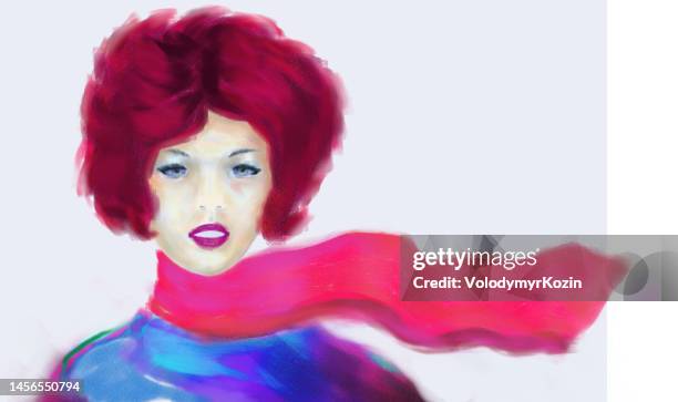 stockillustraties, clipart, cartoons en iconen met romantic portrait of a young woman on a  white background - shawl