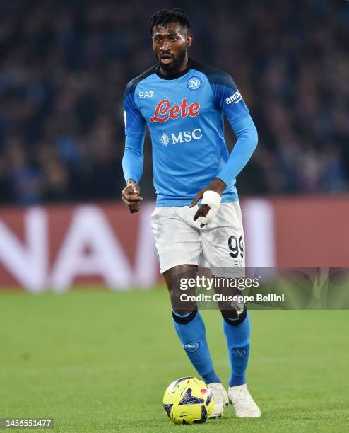 André-Frank Zambo Anguissa of SSC Napoli in action during the Serie A match between SSC Napoli and Juventus at Stadio Diego Armando Maradona on...