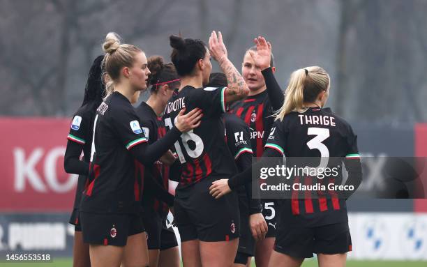 During the Women Serie A match between AC Milan and Parma Calcio at Centro Sportivo Vismara on January 15, 2023 in Milan, Italy.