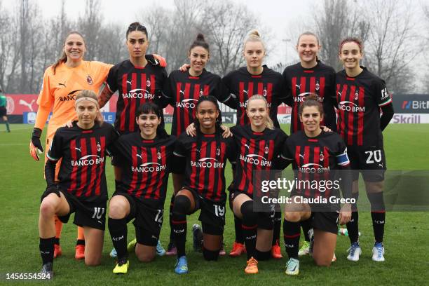 The AC Milan Women starting eleven line up for a team photo prior to kick off in the Women Serie A match between AC Milan and Parma Calcio at Centro...