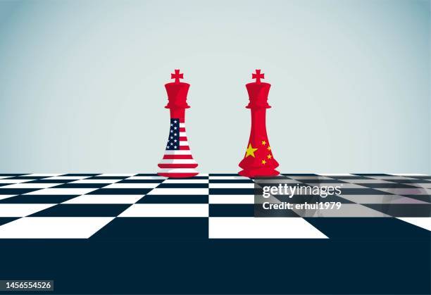 stockillustraties, clipart, cartoons en iconen met america and china on the chessboard - chinese american
