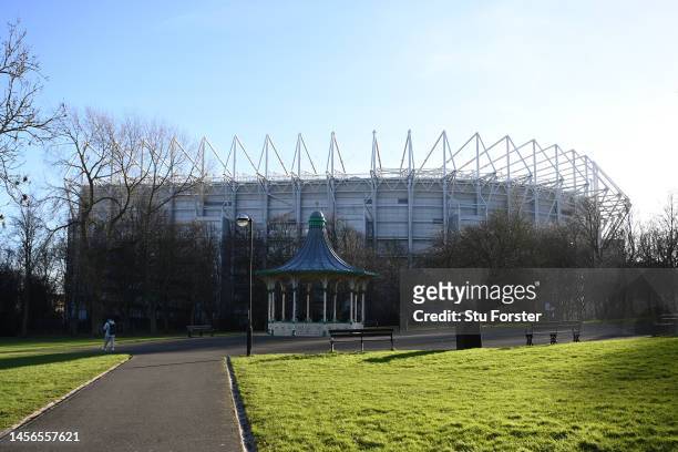 General view outside the stadium prior to the Premier League match between Newcastle United and Fulham FC at St. James Park on January 15, 2023 in...