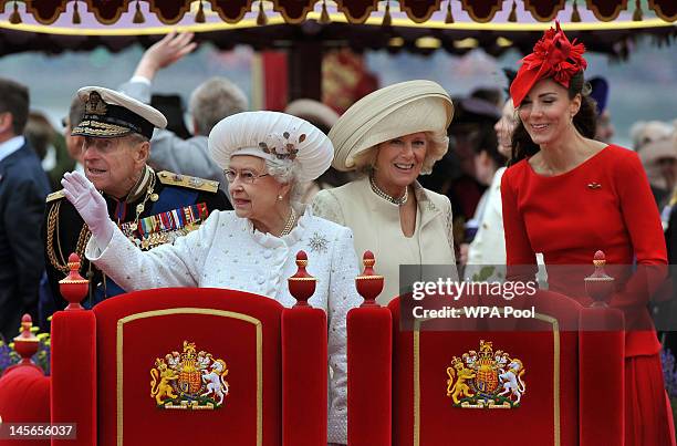 Prince Philip, The Duke of Edinburgh, Queen Elizabeth II, Camilla, Duchess of Cornwall, and Catherine, Duchess of Cambridge onboard the Spirit of...