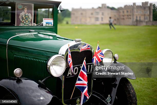 Classic and vintage cars at the Leeds Castle Diamond Jubilee 1950s Weekend to celebrate Queen Elizabeth II's Diamond Jubilee at Leeds Castle on June...