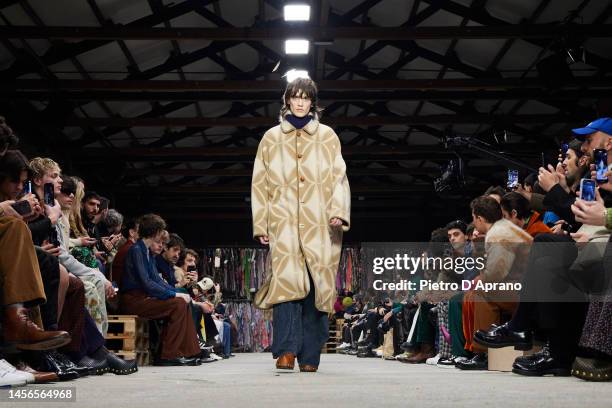 Model walks the runway at the Etro fashion show during the Milan Menswear Fall/Winter 2023/2024 on January 15, 2023 in Milan, Italy.