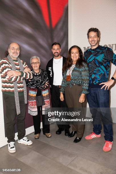 Luca Missoni, Rosita Missoni, Filippo Grazioli, Angela Missoni and Francesco Missoni attends the Missoni presentation during the Milan Menswear...