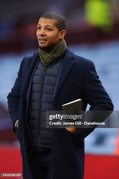 Pundit Jermaine Beckford prior to the Premier League match between Aston Villa and Leeds United at Villa Park on January 13, 2023 in Birmingham,...