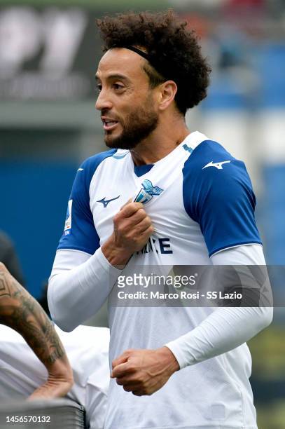 Felipe Anderson of SS Lazio celebrates a second goal with his team mates during the Serie A match between US Sassuolo and SS Lazio at Mapei Stadium -...