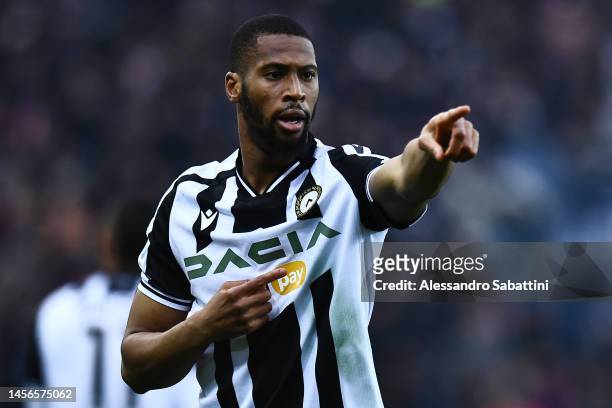 Beto of Udinese Calcio celebrates after scoring the team's first goal during the Serie A match between Udinese Calcio and Bologna FC at Dacia Arena...