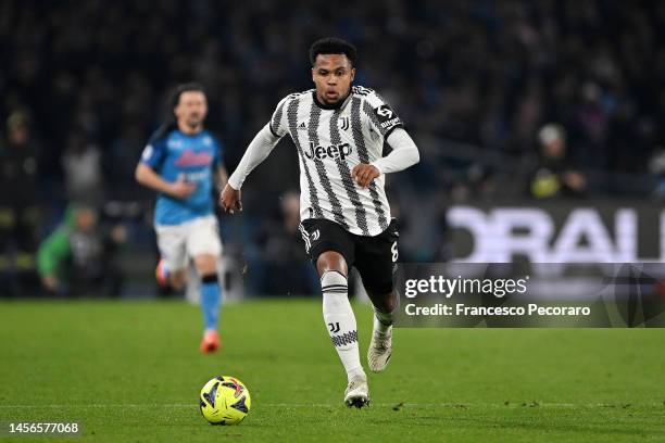 Weston McKennie of Juventus during the Serie A match between SSC Napoli_Juventus at Stadio Diego Armando Maradona on January 13, 2023 in Naples,...