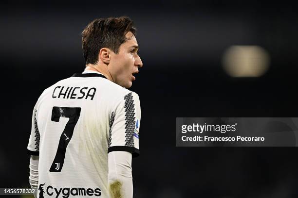 Federico Chiesa of Juventus during the Serie A match between SSC Napoli_Juventus at Stadio Diego Armando Maradona on January 13, 2023 in Naples,...