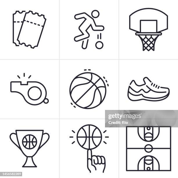 stockillustraties, clipart, cartoons en iconen met basketball line icons and symbols - fluit sportartikelen