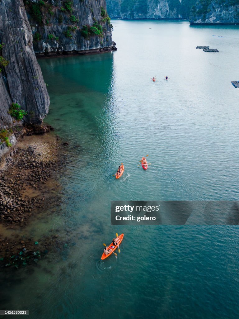 Canoes in the halong bay