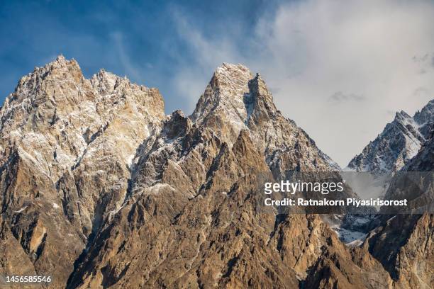 closeup landscape of passu valley karakoram range himalayas mountains, gilgit-baltistan, north pakistan. - nanga parbat stock pictures, royalty-free photos & images