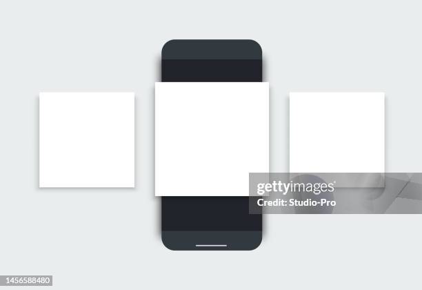 social network post mockup. vector smartphone layout social media slider ui template - facebook post stock illustrations