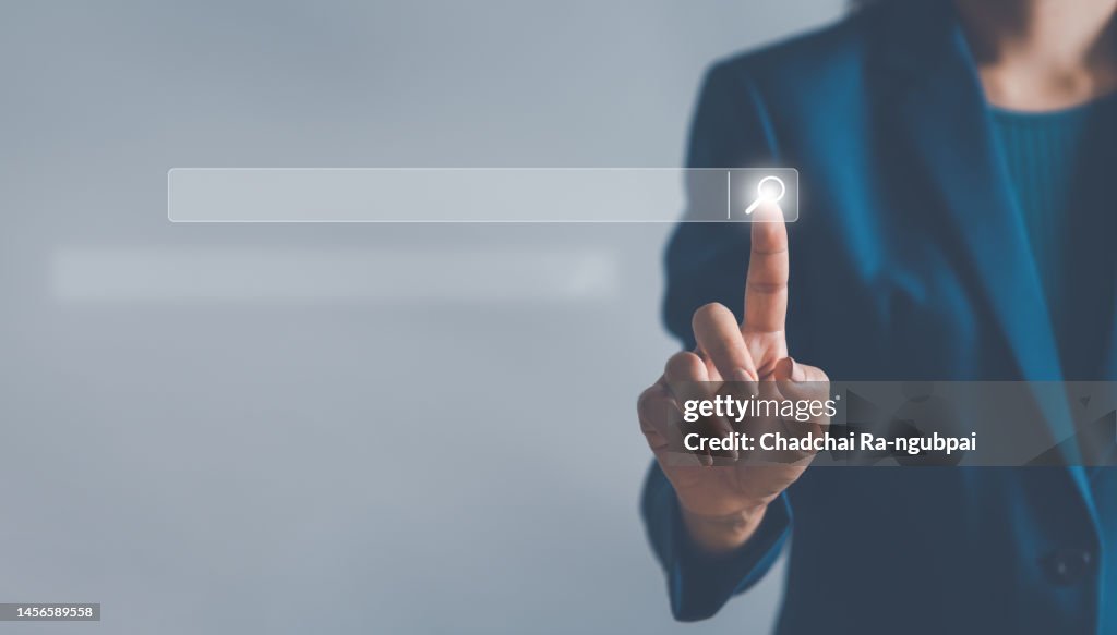 Data Search Technology Search Engine Optimization touch virtual screen Search Magnifier icon Searching information Search Console website