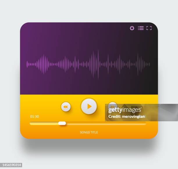 ilustrações de stock, clip art, desenhos animados e ícones de media music player template with sound waves - leitor de cd portátil