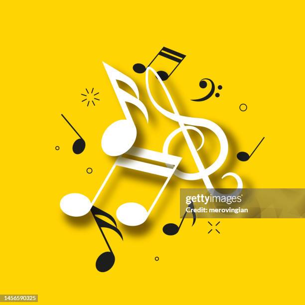 musical notes on yellow background - singing stock illustrations