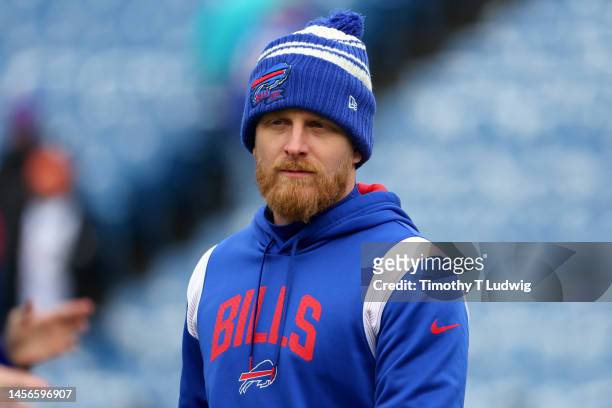 Cole Beasley of the Buffalo Bills warms up prior to a game against the Miami Dolphins in the AFC Wild Card playoff game at Highmark Stadium on...