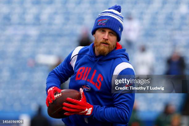 Cole Beasley of the Buffalo Bills warms up prior to a game against the Miami Dolphins in the AFC Wild Card playoff game at Highmark Stadium on...