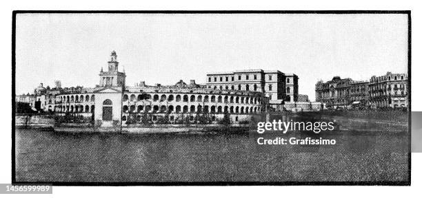 the new customs or aduana vieja in buenos aires 1894 - estuary stock illustrations