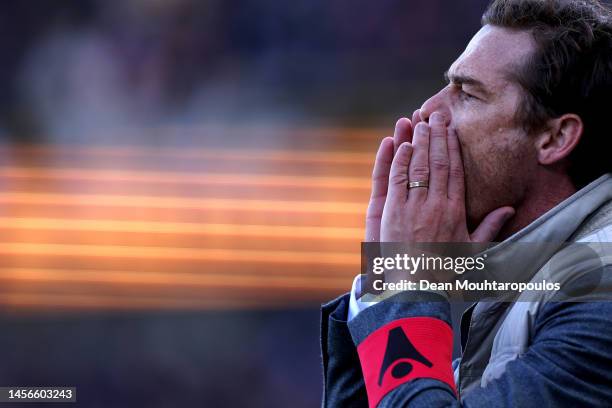 Head coach / Manager of Club Brugge, Scott Parker gives his players instructions from the sidelines during the Jupiler Pro League match between Club...