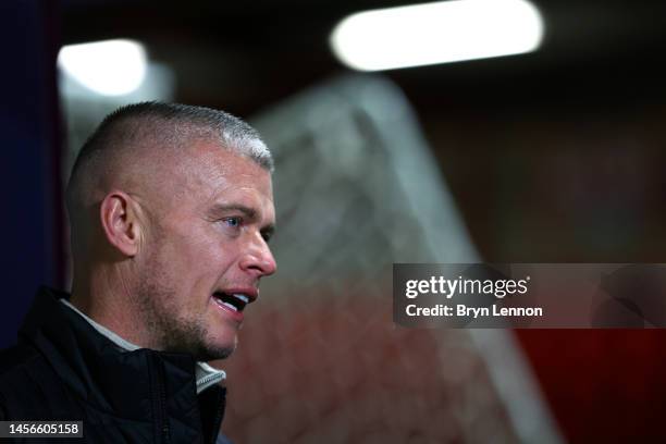 Paul Konchesky, Manager of West Ham United, looks on prior to the FA Women's Super League match between West Ham United and Manchester City at...