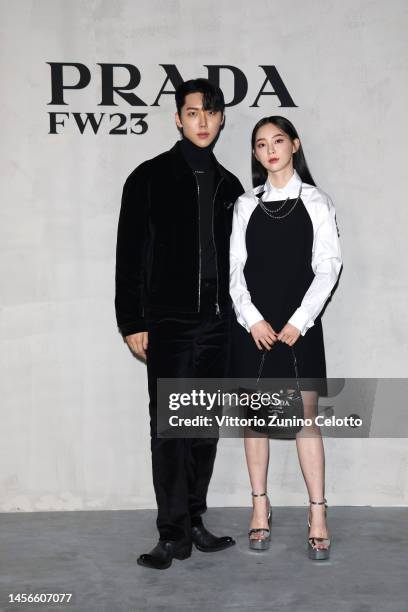 Yoshiaki and Michi attend Prada Fall/Winter 2023/2024 Menswear Fashion Show on January 15, 2023 in Milan, Italy.