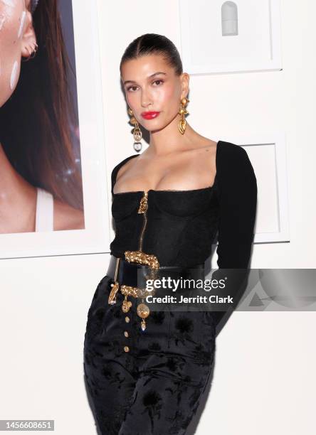 Hailey Bieber attends OBB Media’s Grand Opening of OBB Studios on January 14, 2023 in Hollywood, California.