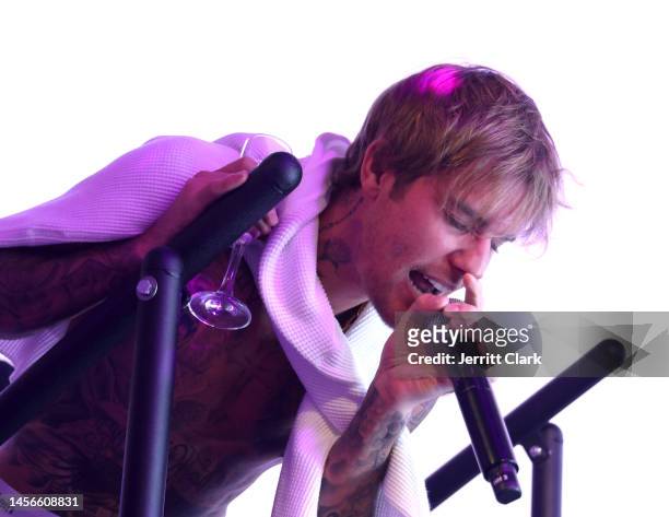 Justin Bieber performs at the OBB Media’s Grand Opening of OBB Studios on January 14, 2023 in Hollywood, California.