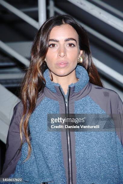Allegra Benini is seen front row at the JW Anderson Pre-Fall 2023 fashion show during the Milan Menswear Fall/Winter 2023/2024 on January 15, 2023 in...