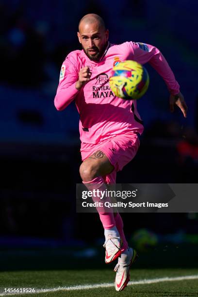 Aleix Vidal of RCD Espanyol runs with the ball during the LaLiga Santander match between Getafe CF and RCD Espanyol at Coliseum Alfonso Perez on...